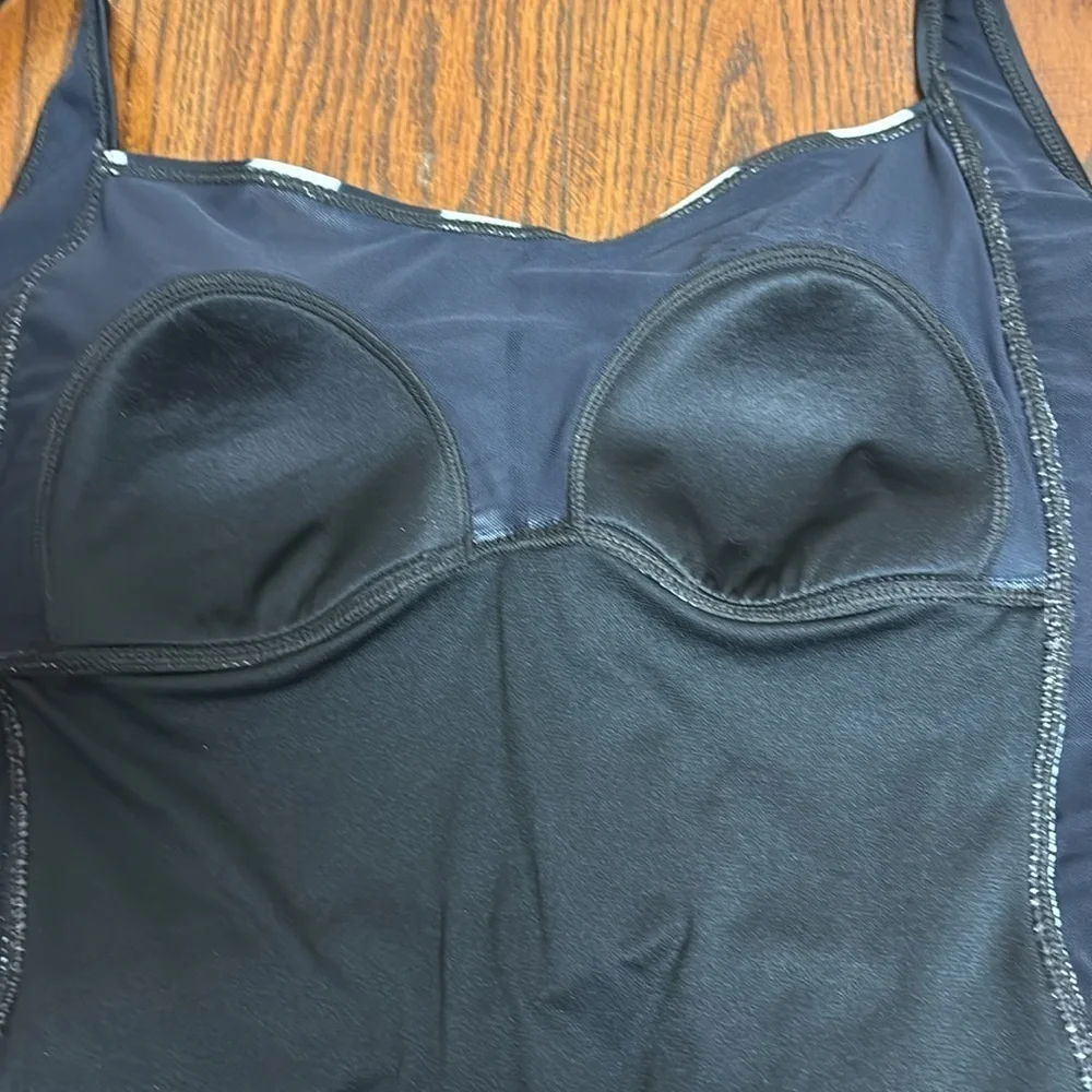 Heat Ladies Swimsuit Swim Suit Black With Off White Stripes Size XL